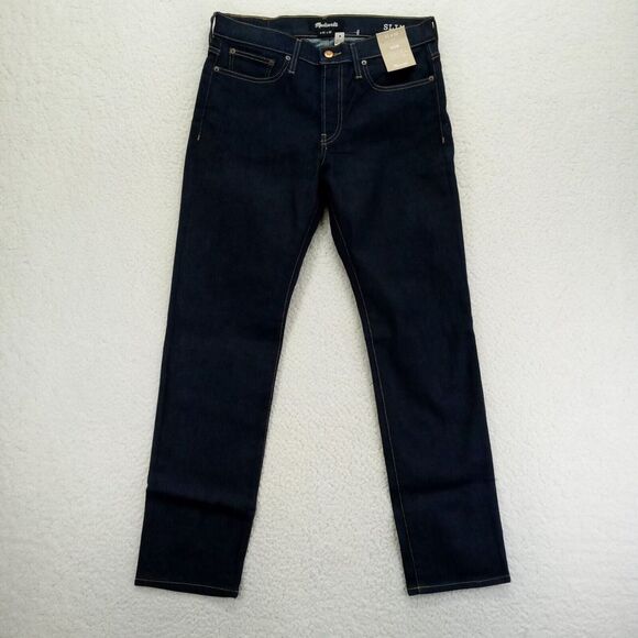 Madewell Jeans Mens Slim‎ 31x32 Blue Stretch Cotton Blend Dark Straight NWT - Picture 1 of 11